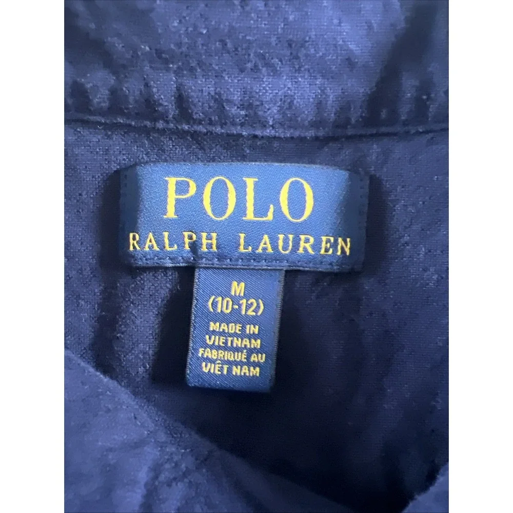 Ralph Lauren Polo Flannel Shirt‎ Boys Medium 10/12 Navy Blue Solid Long Sleeve